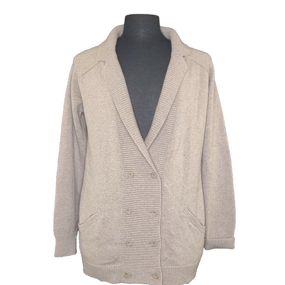 TANDEM Double Breasted Cardigan Sweater Button Front Taupe Italian Wool Size 42 - Picture 13 of 13